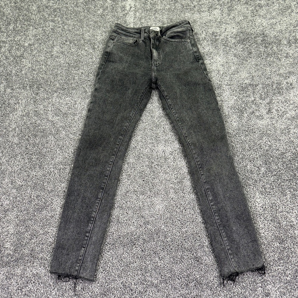 Simple Society Jeans Womens 3/26 Gray Skinny Distressed Fringe Charcoal Ankle